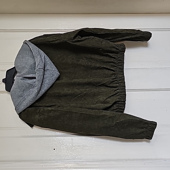 Women's Boutique Corduroy hoodie jacket,  olive green - Picture 4 of 6